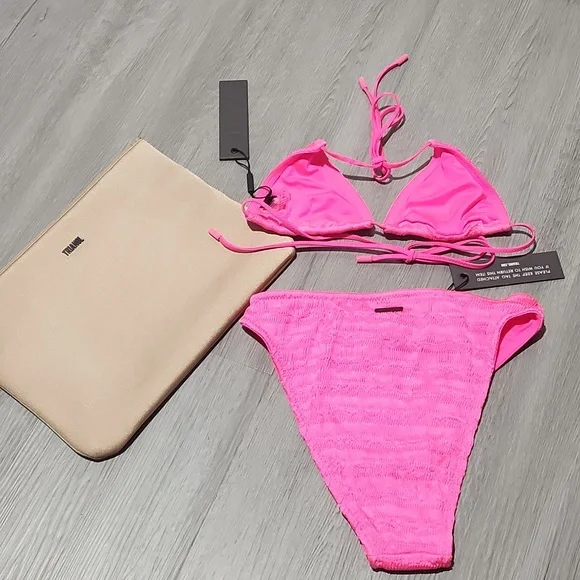 Hot pink thread swim set with bonus bag high waist bottoms string top - Picture 6 of 7